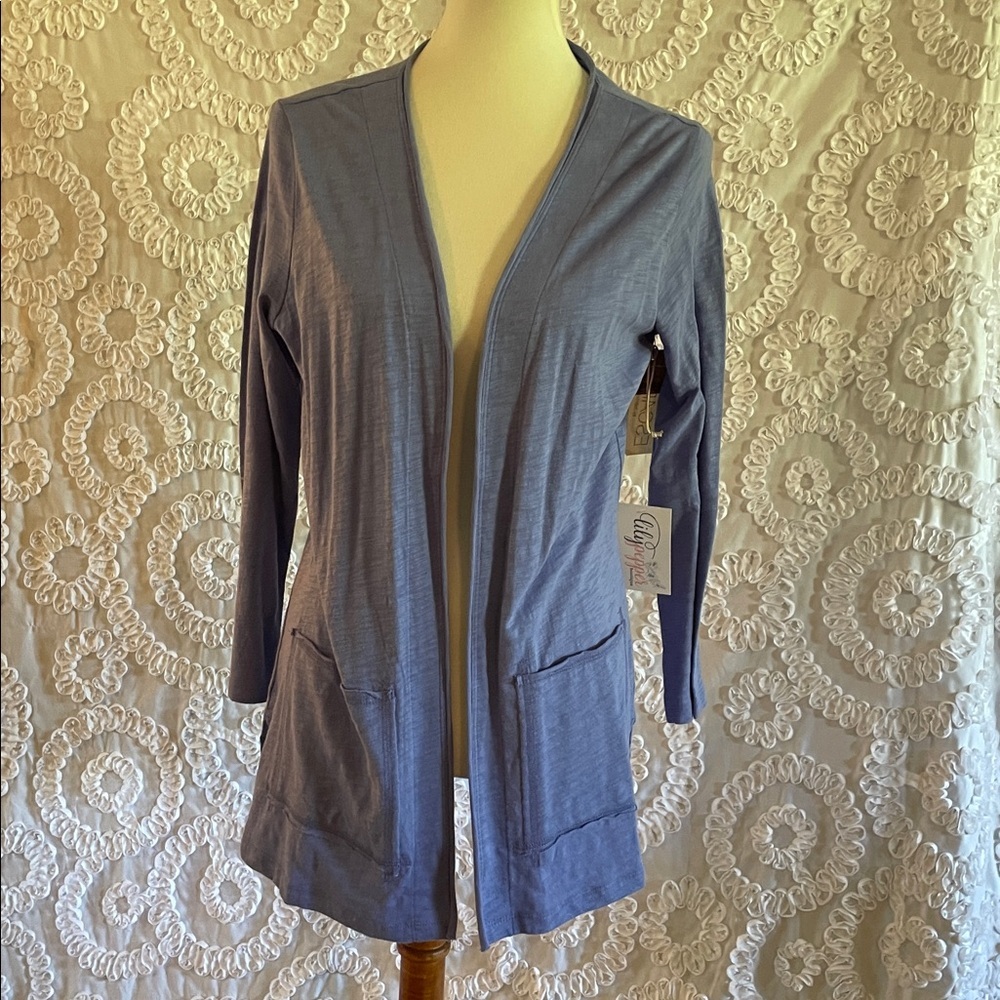 # NWT Blue Patch Pocket Open Cardigan